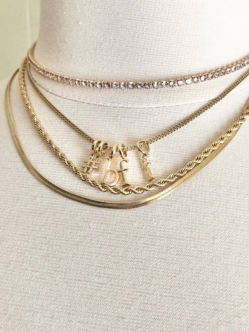 42 Piece Gold Alphabet Charm Fashion Necklace Set